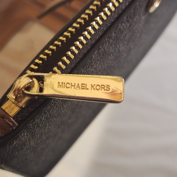 MICHAEL KORS Jet Set Travel MK Signature Double Zip Wristlet Wallet brown - Picture 12 of 15